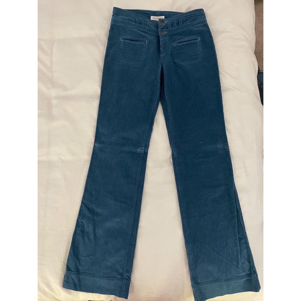 See by Chloe Turquoise Corduroy Flare Trouser